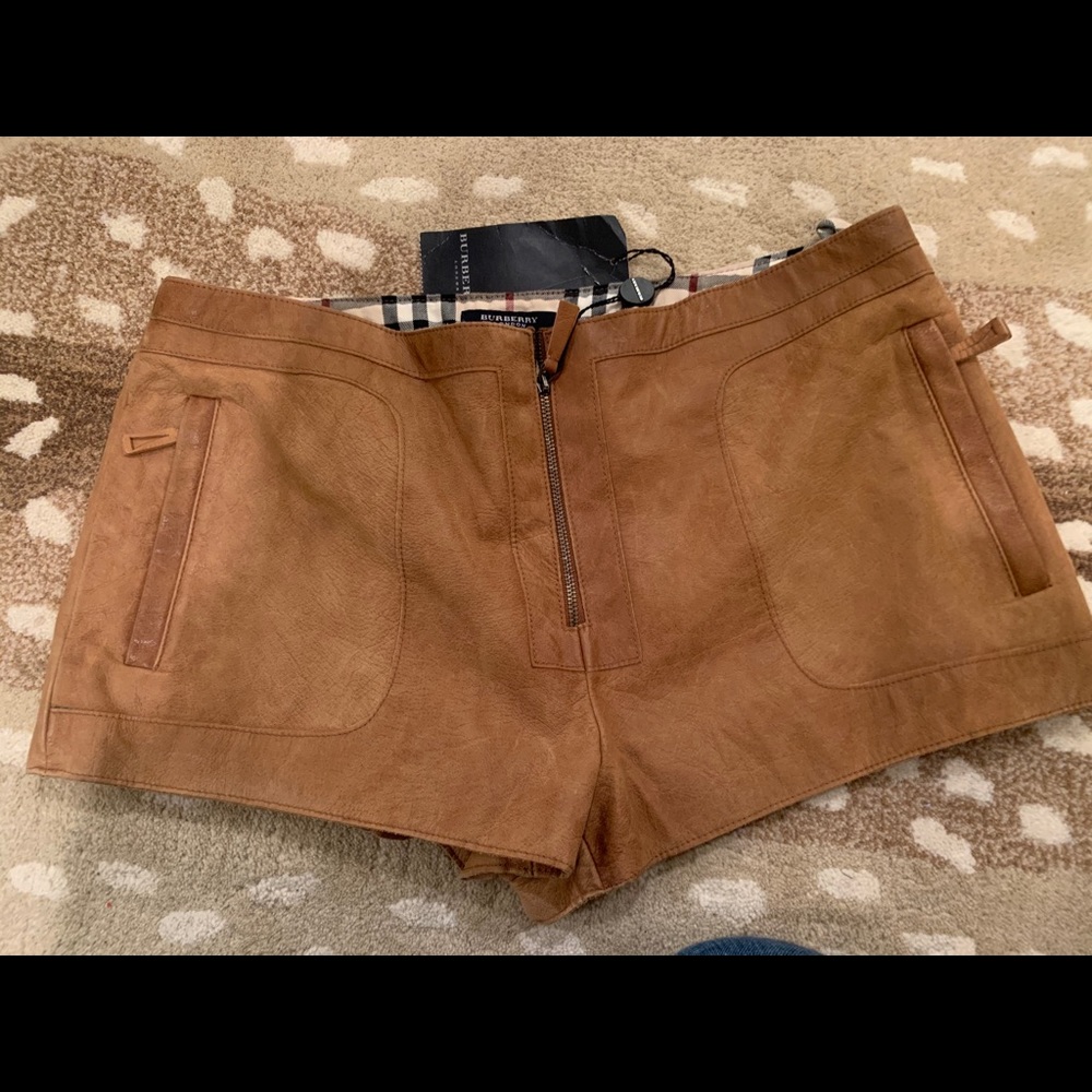 Burberry Cadwell Camel Leather Shorts